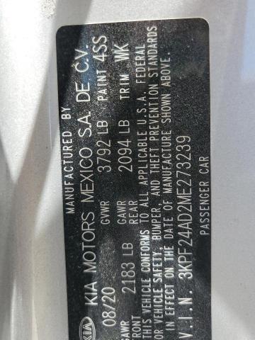 2021 Kia Forte Fe VIN: 3KPF24AD2ME273239 Lot: 59222314