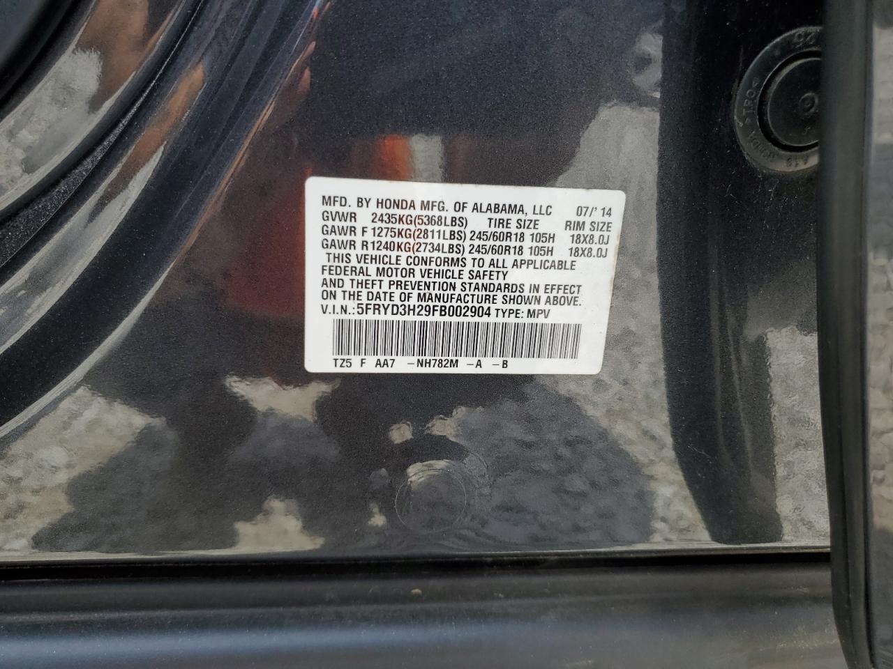 5FRYD3H29FB002904 2015 Acura Mdx