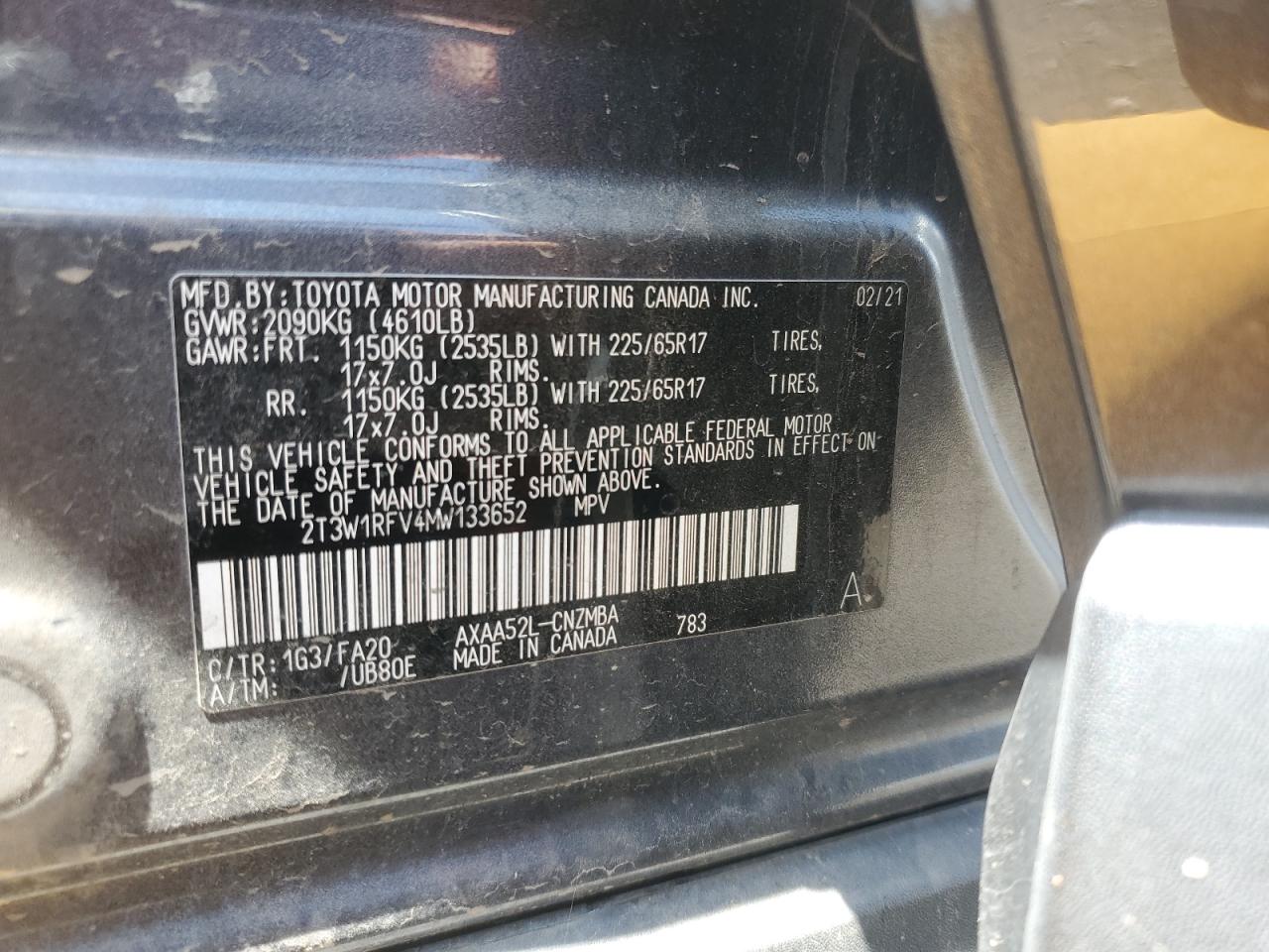 2T3W1RFV4MW133652 2021 Toyota Rav4 Xle