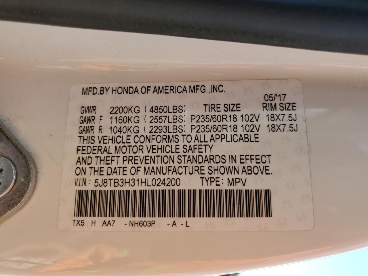 5J8TB3H31HL024200 2017 Acura Rdx