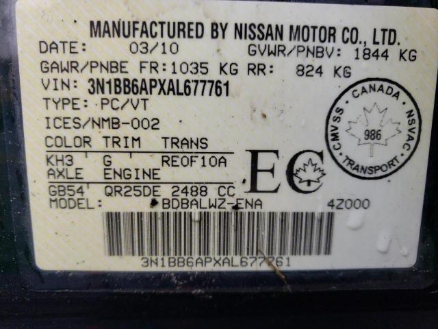 2010 Nissan Sentra Se-R VIN: 3N1BB6APXAL677761 Lot: 60951354