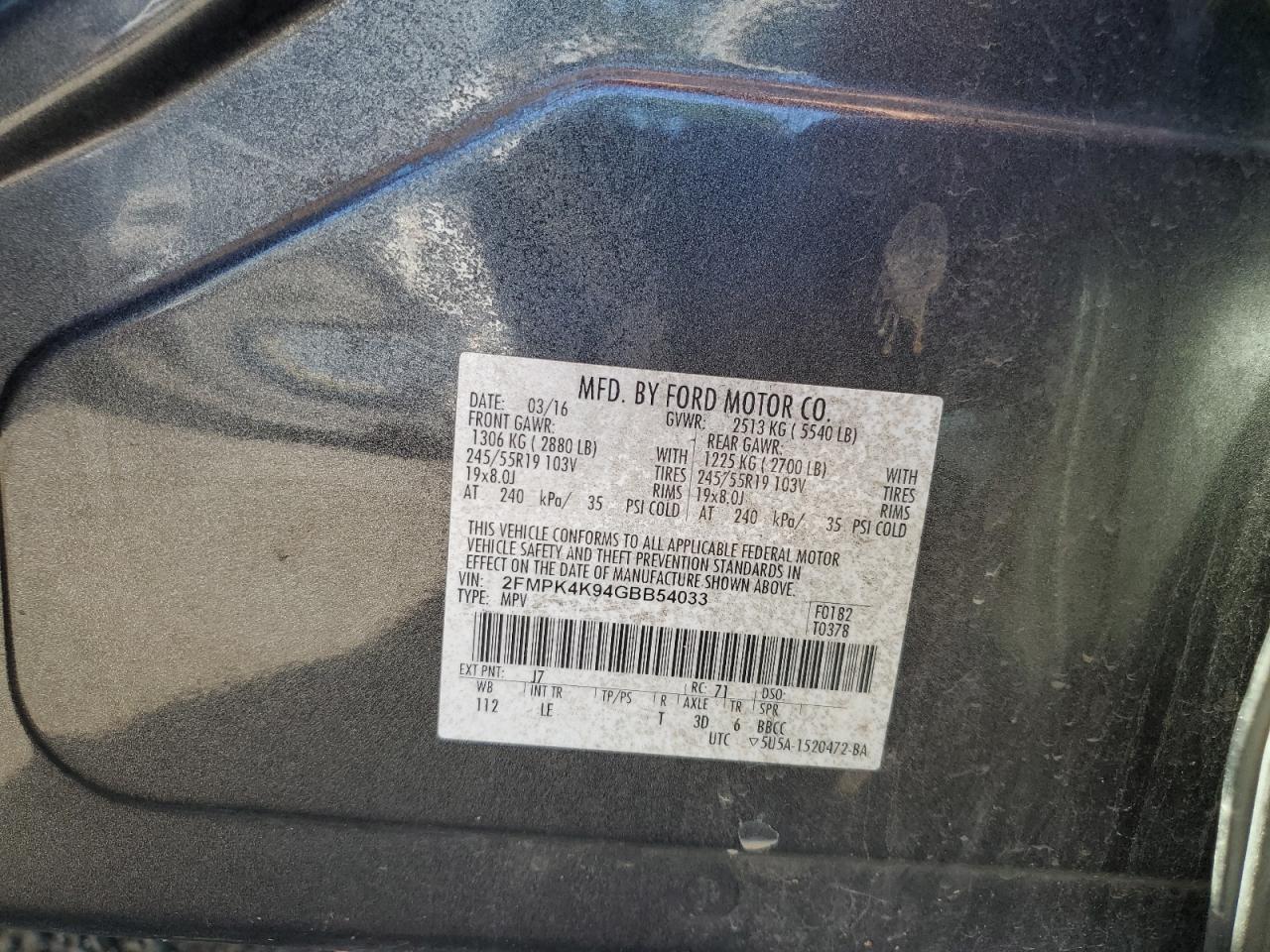 2FMPK4K94GBB54033 2016 Ford Edge Titanium