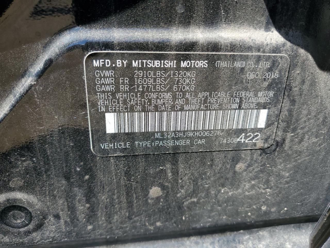 ML32A3HJ9KH006276 2019 Mitsubishi Mirage Es