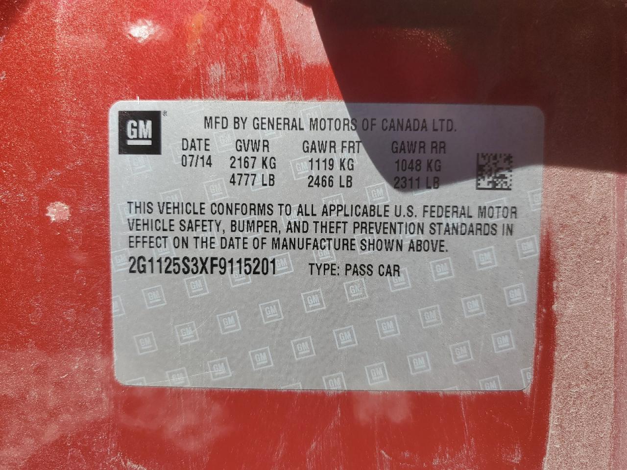 2G1125S3XF9115201 2015 Chevrolet Impala Lt