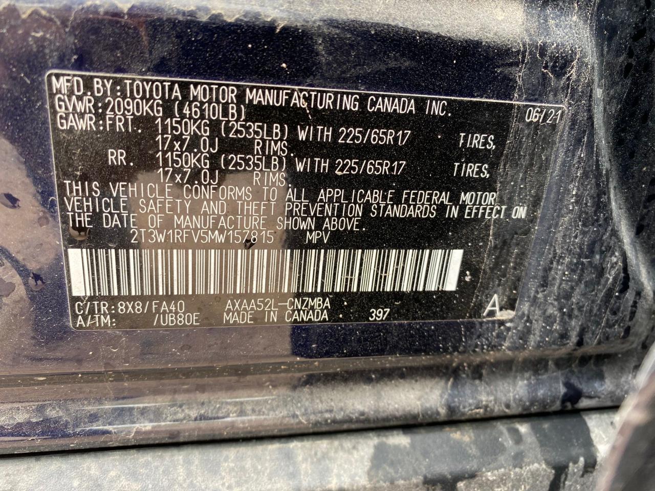 2T3W1RFV5MW157815 2021 Toyota Rav4 Xle