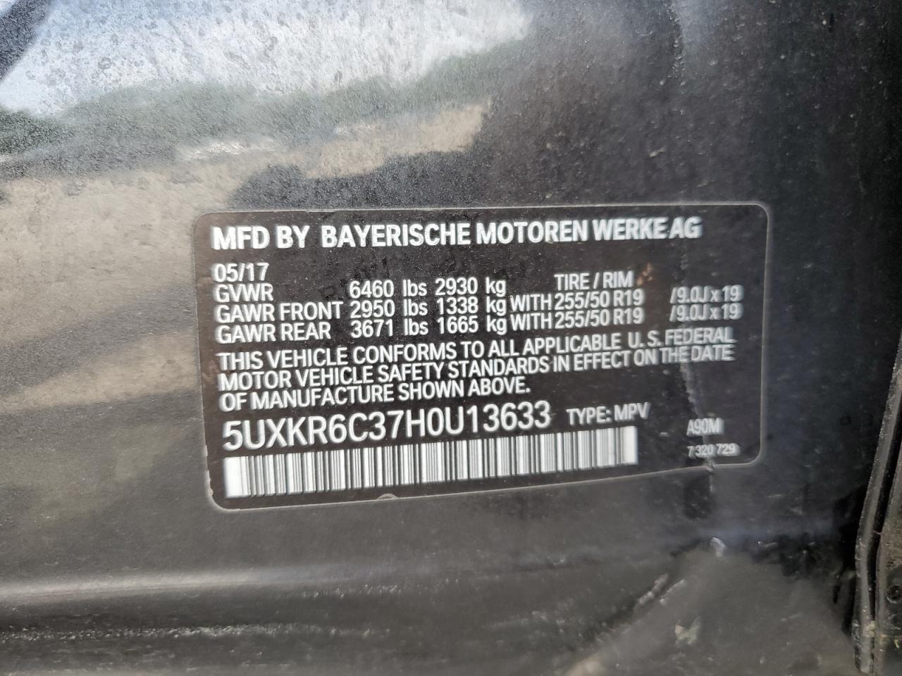5UXKR6C37H0U13633 2017 BMW X5 xDrive50I