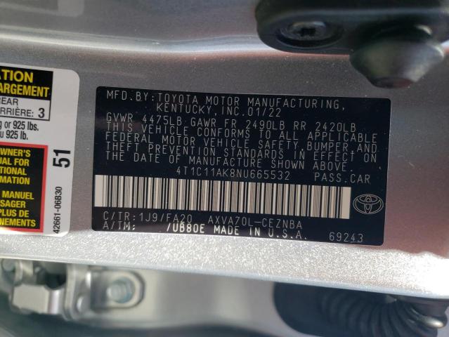 VIN 4T1C11AK8NU665532 2022 Toyota Camry, LE no.13