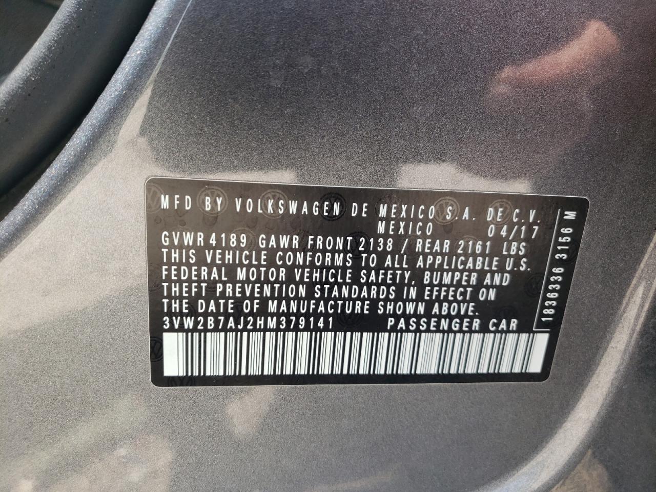 3VW2B7AJ2HM379141 2017 Volkswagen Jetta S