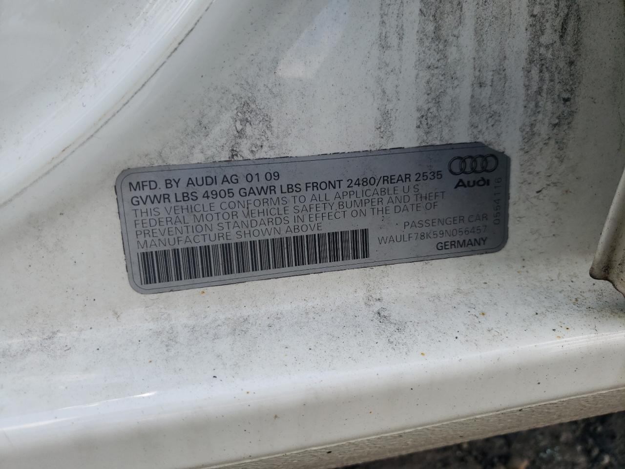 WAULF78K59N056457 2009 Audi A4 2.0T Quattro