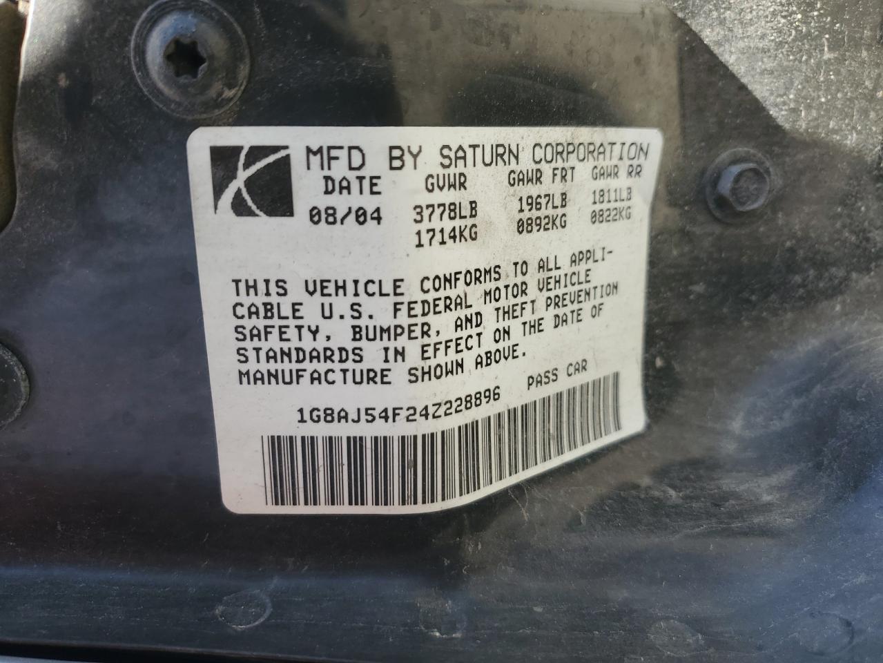 1G8AJ54F24Z228896 2004 Saturn Ion Level 2