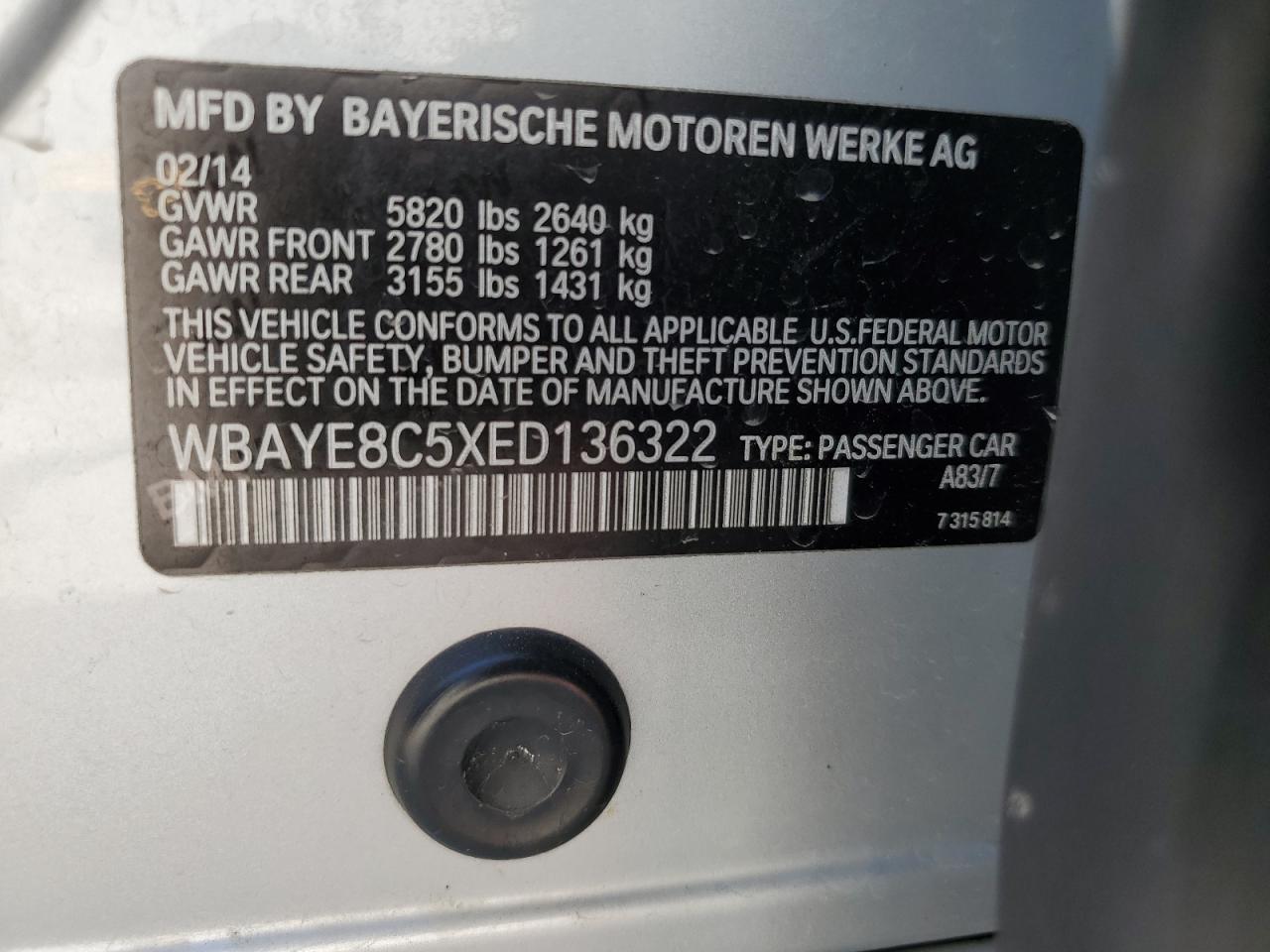 WBAYE8C5XED136322 2014 BMW 750 Li
