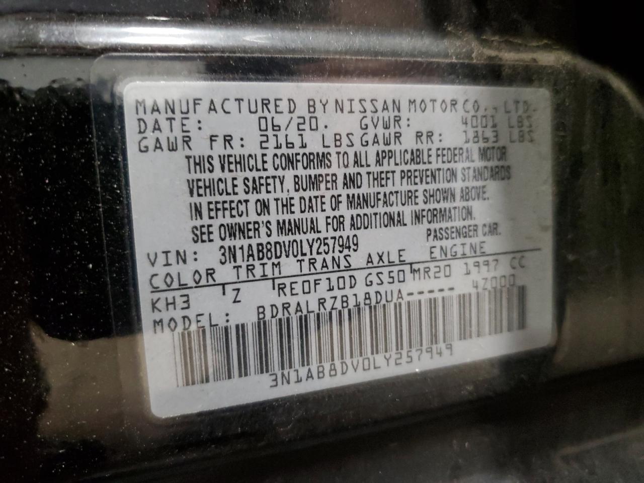 3N1AB8DV0LY257949 2020 Nissan Sentra Sr