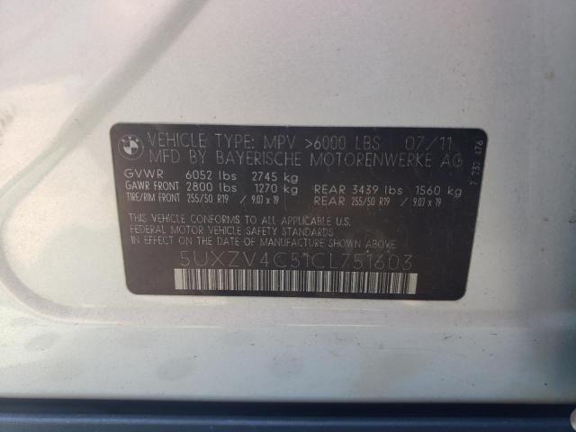 2012 BMW X5 xDrive35I VIN: 5UXZV4C51CL751603 Lot: 59664514