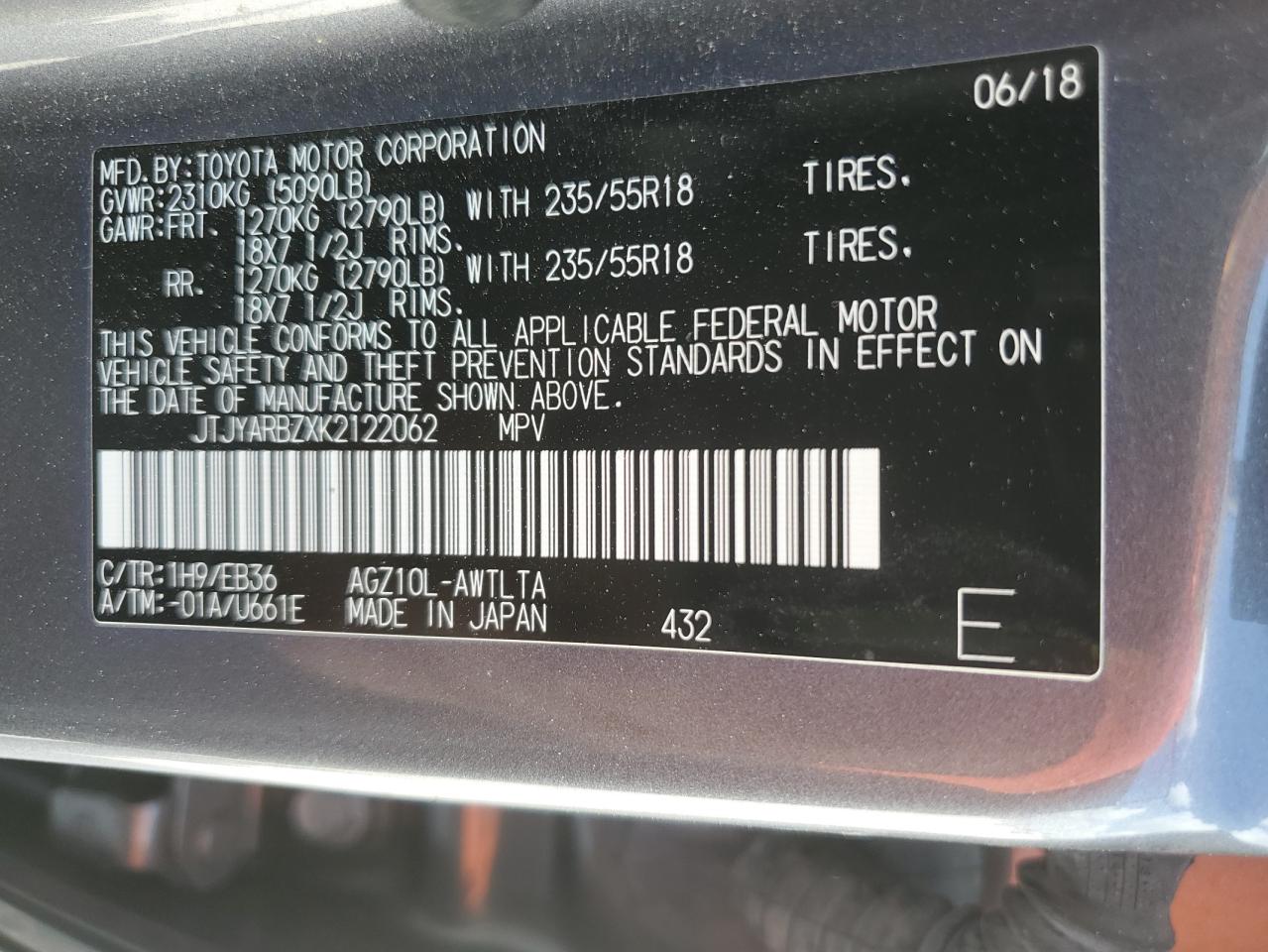 JTJYARBZXK2122062 2019 Lexus Nx 300 Base