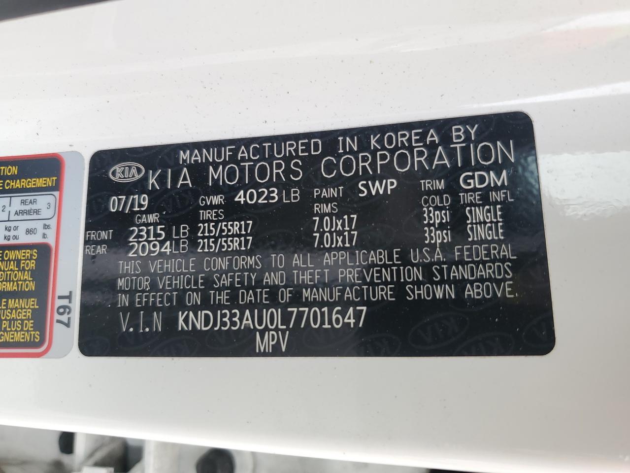 KNDJ33AU0L7701647 2020 Kia Soul Ex