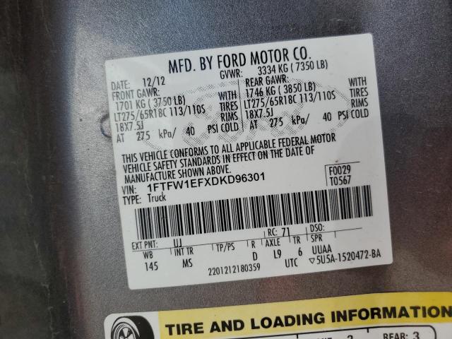 2013 Ford F150 Supercrew VIN: 1FTFW1EFXDKD96301 Lot: 57436054