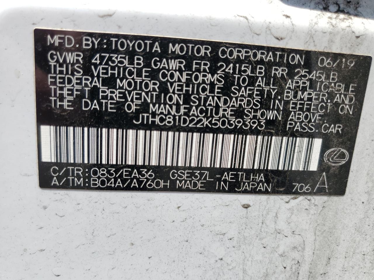 JTHC81D22K5039393 2019 Lexus Is 300