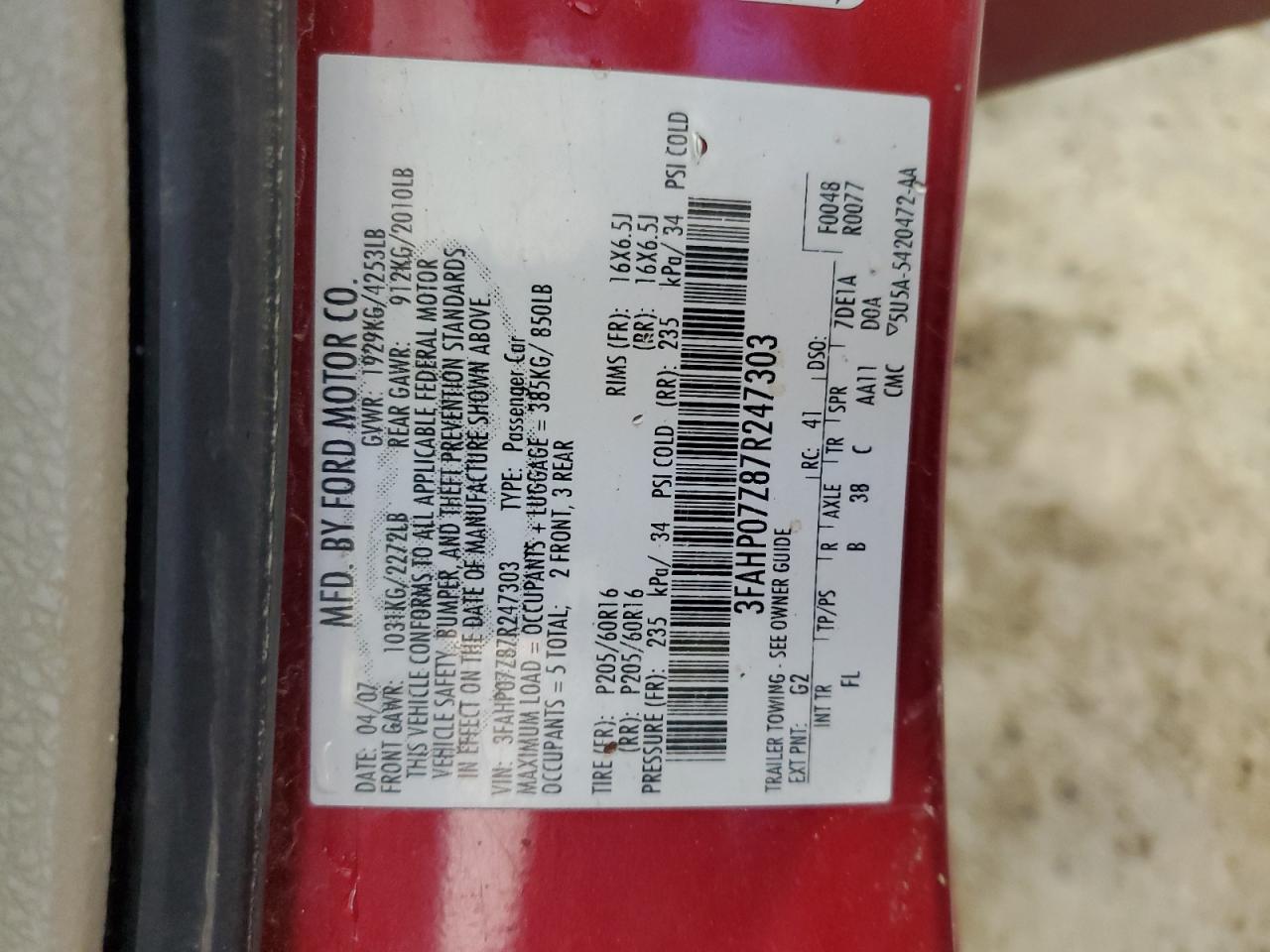 3FAHP07Z87R247303 2007 Ford Fusion Se