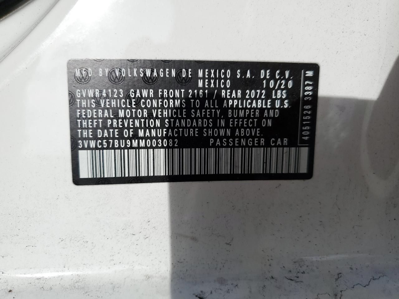 3VWC57BU9MM003082 2021 Volkswagen Jetta S