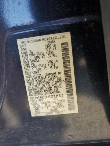 2006 Nissan Pathfinder Le VIN: 5N1AR18U56C601883 Lot: 58202814