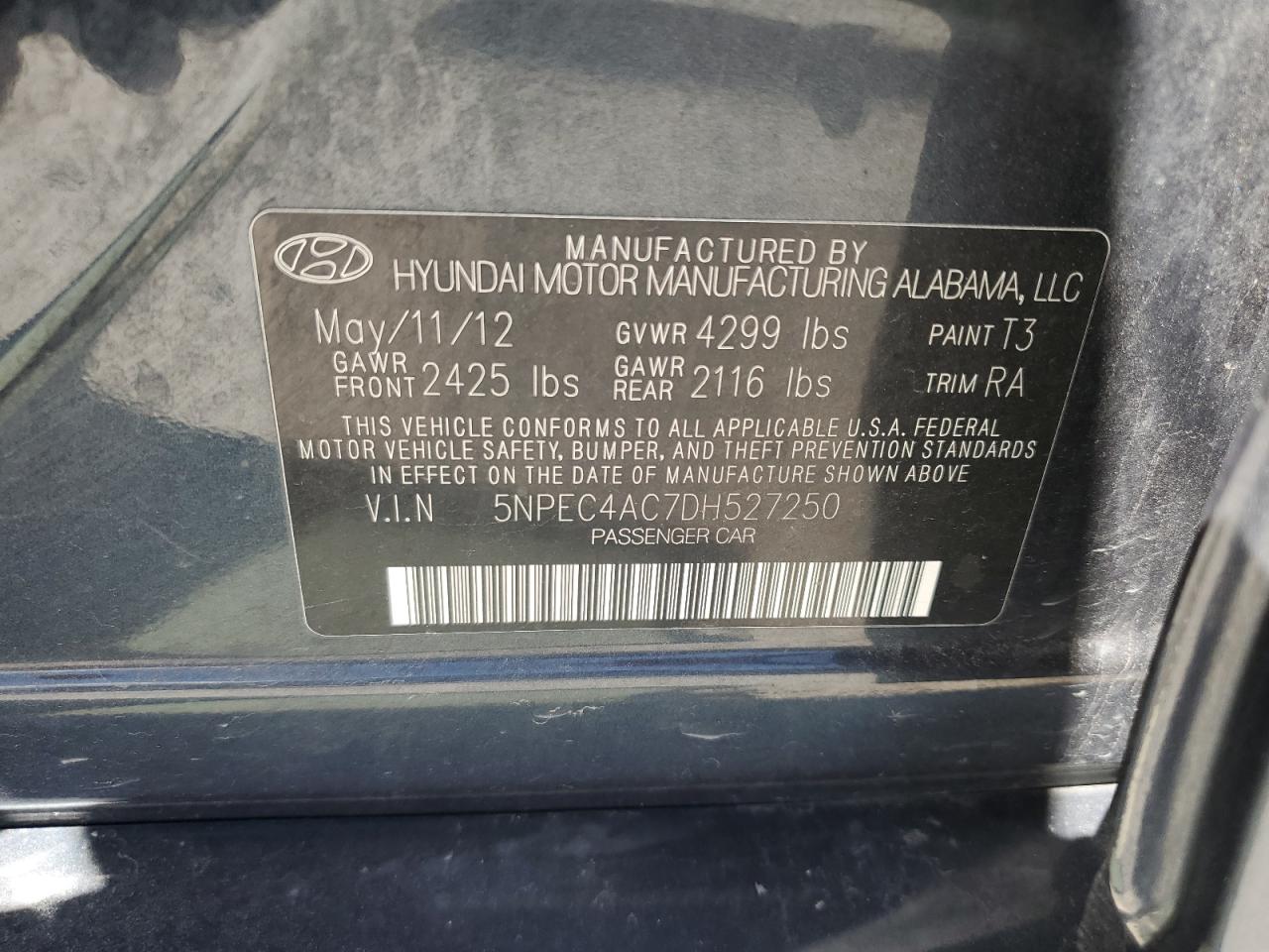 5NPEC4AC7DH527250 2013 Hyundai Sonata Se