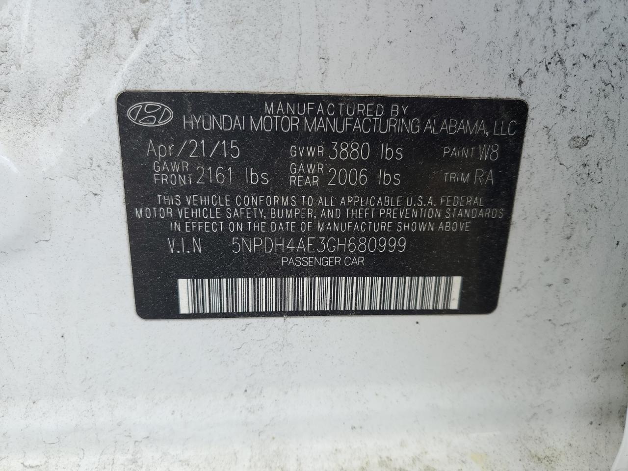 5NPDH4AE3GH680999 2016 Hyundai Elantra Se