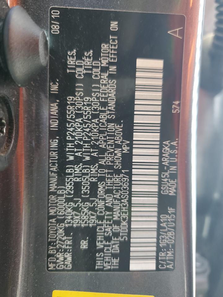 5TDDK3EH3AS036971 2010 Toyota Highlander Limited