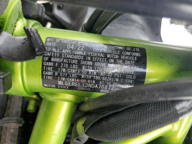 2022 Kawasaki Er650 L VIN: ML5EREL13NDA76872 Lot: 57834714