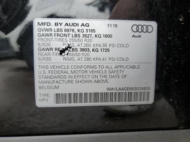 2019 Audi E-Tron Premium Plus VIN: WA1LAAGE6KB024838 Lot: 57646694