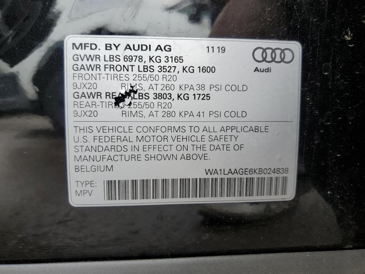 WA1LAAGE6KB024838 2019 Audi E-Tron Premium Plus