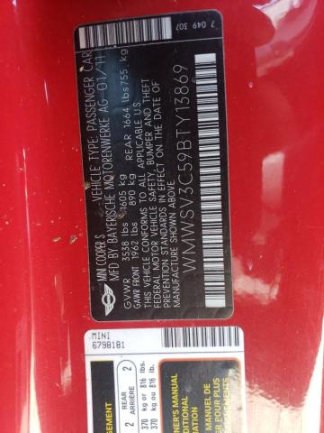 2011 Mini Cooper S VIN: WMWSV3C59BTY13869 Lot: 59080684