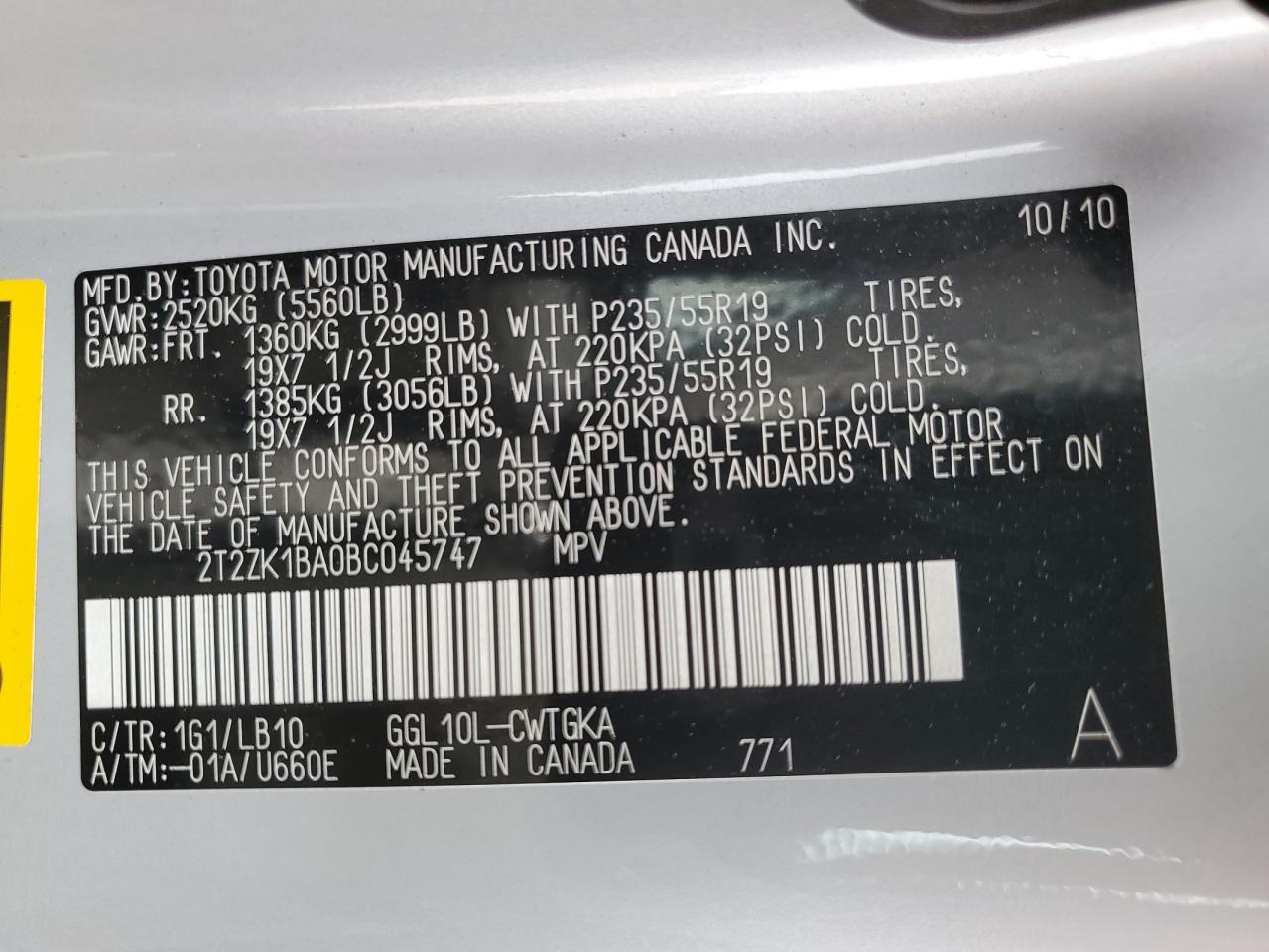2T2ZK1BA0BC045747 2011 Lexus Rx 350