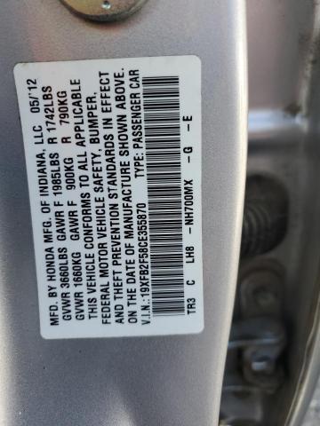 2012 Honda Civic Lx VIN: 19XFB2F58CE355870 Lot: 60164544