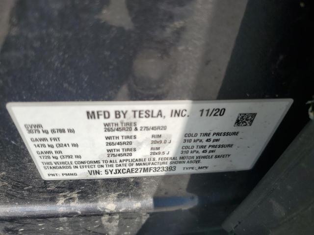 2021 Tesla Model X VIN: 5YJXCAE27MF323393 Lot: 59449904