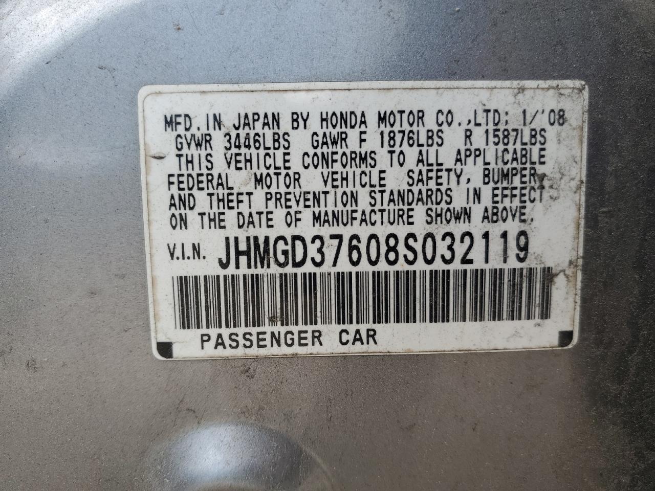 JHMGD37608S032119 2008 Honda Fit Sport