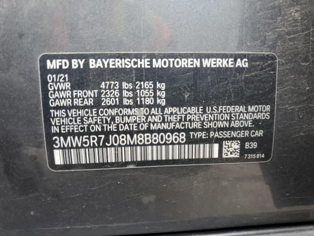 2021 BMW 330Xi VIN: 3MW5R7J08M8B80968 Lot: 59233394