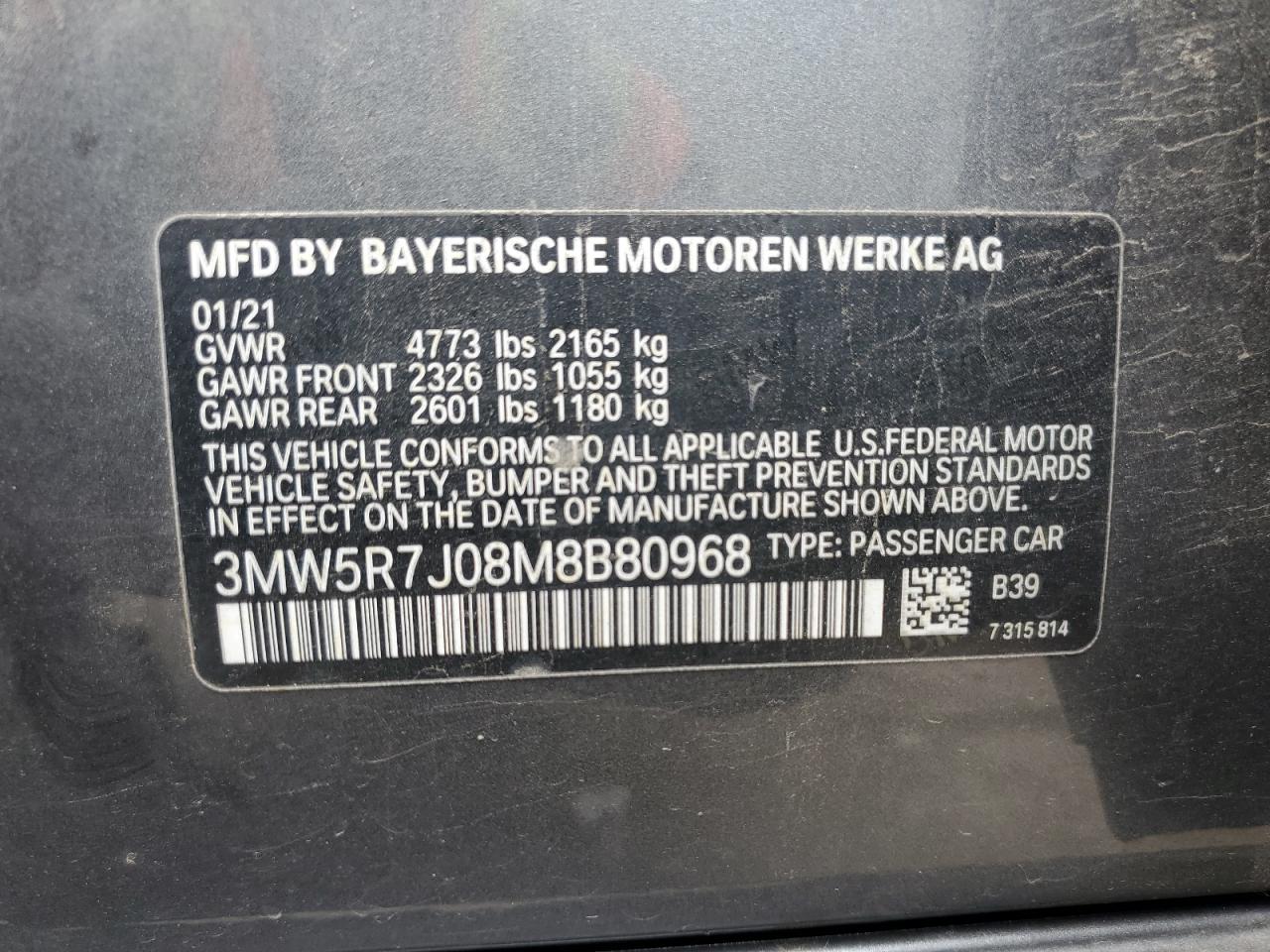 3MW5R7J08M8B80968 2021 BMW 330Xi