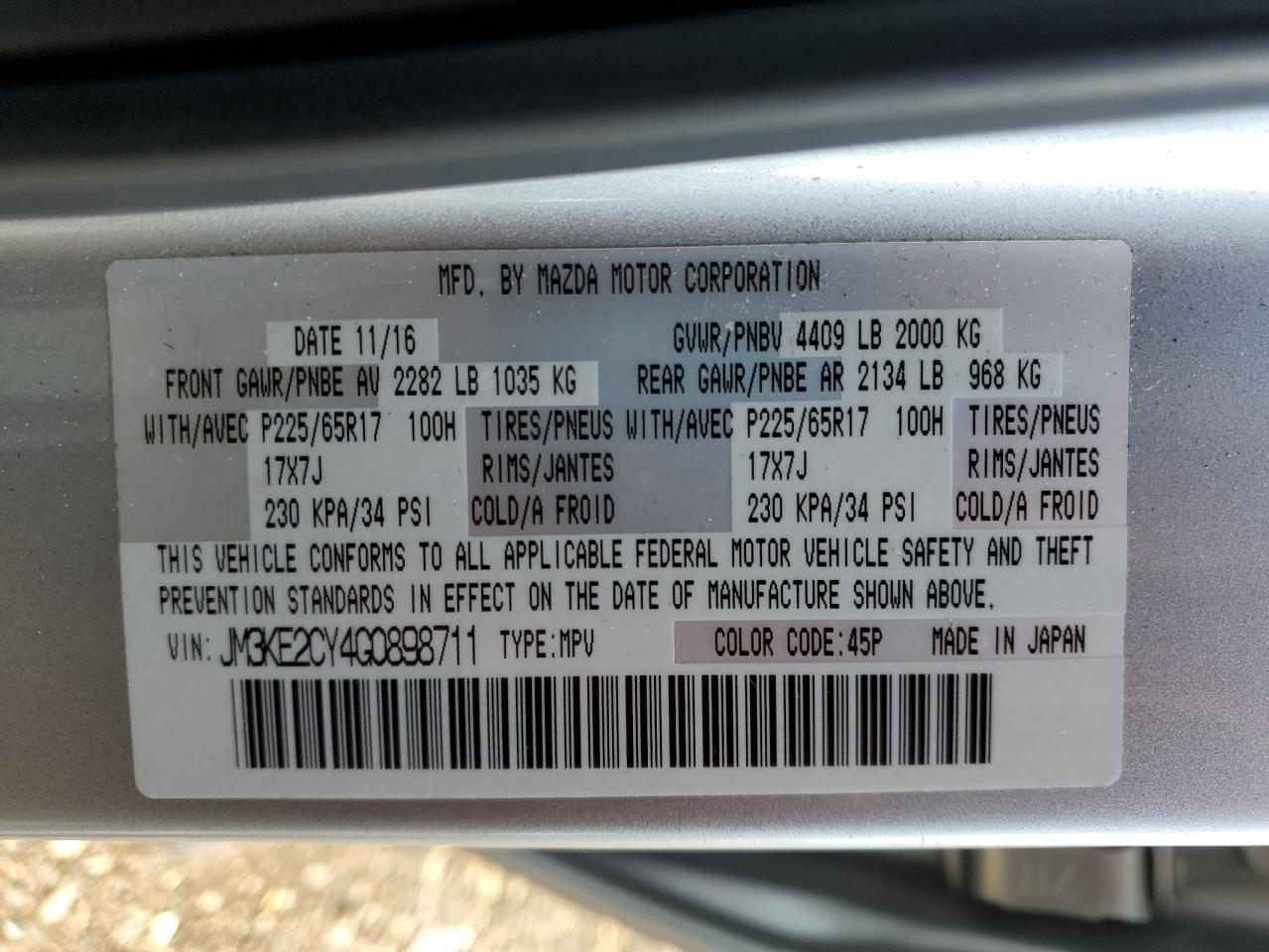 JM3KE2CY4G0898711 2016 Mazda Cx-5 Touring