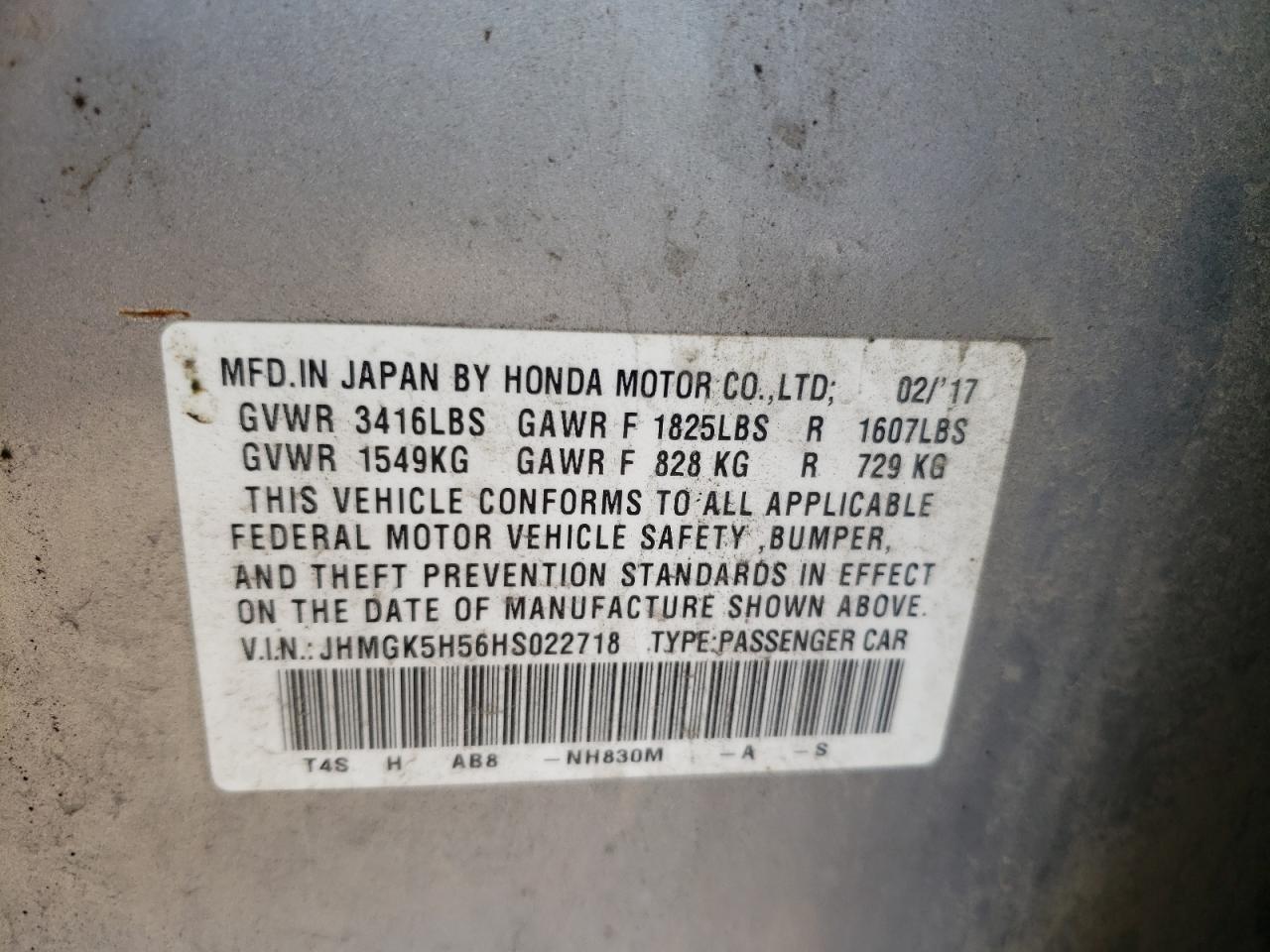 JHMGK5H56HS022718 2017 Honda Fit Lx