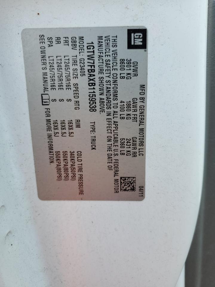 1GTW7FBAXB1159538 2011 GMC Savana G2500