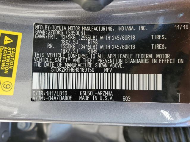 2017 Toyota Highlander Se VIN: 5TDKZRFH6HS189150 Lot: 58581584