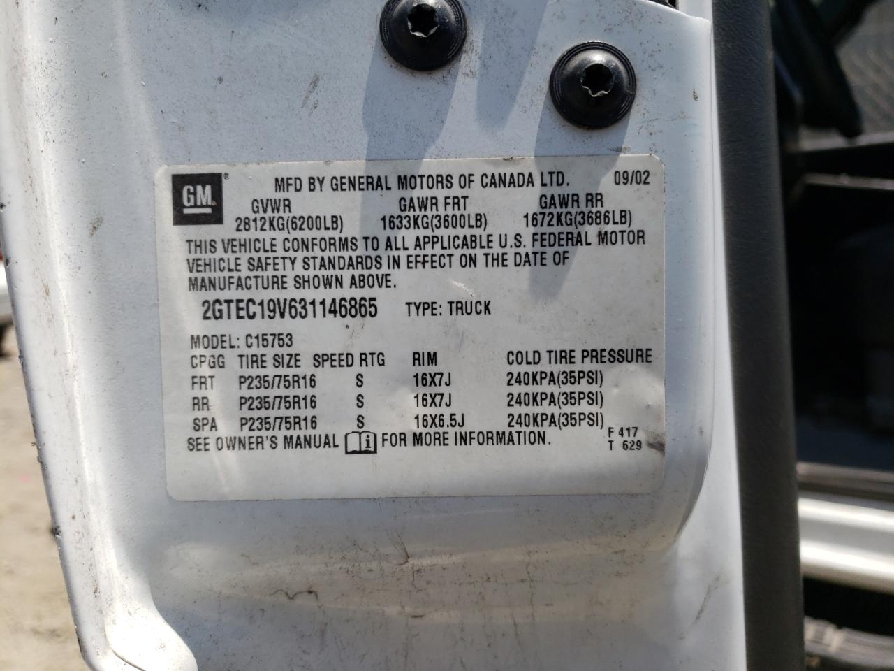 2GTEC19V631146865 2003 GMC New Sierra C1500