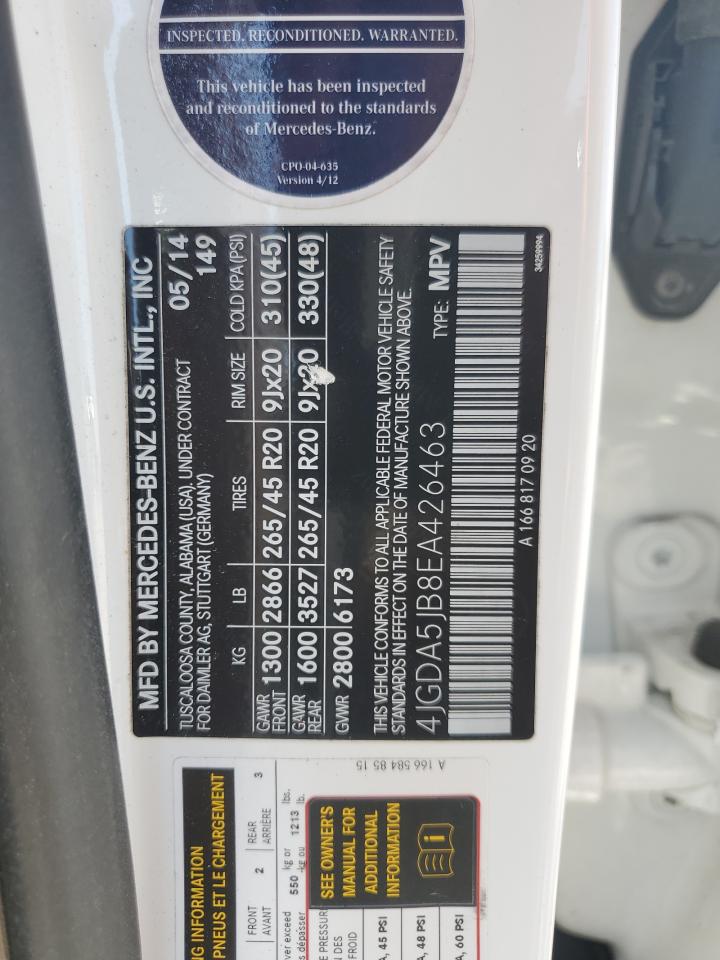 4JGDA5JB8EA426463 2014 Mercedes-Benz Ml 350