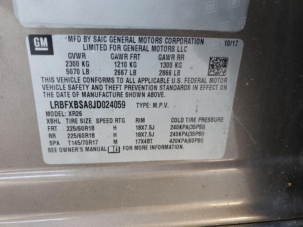 LRBFXBSA8JD024059 2018 Buick Envision Preferred