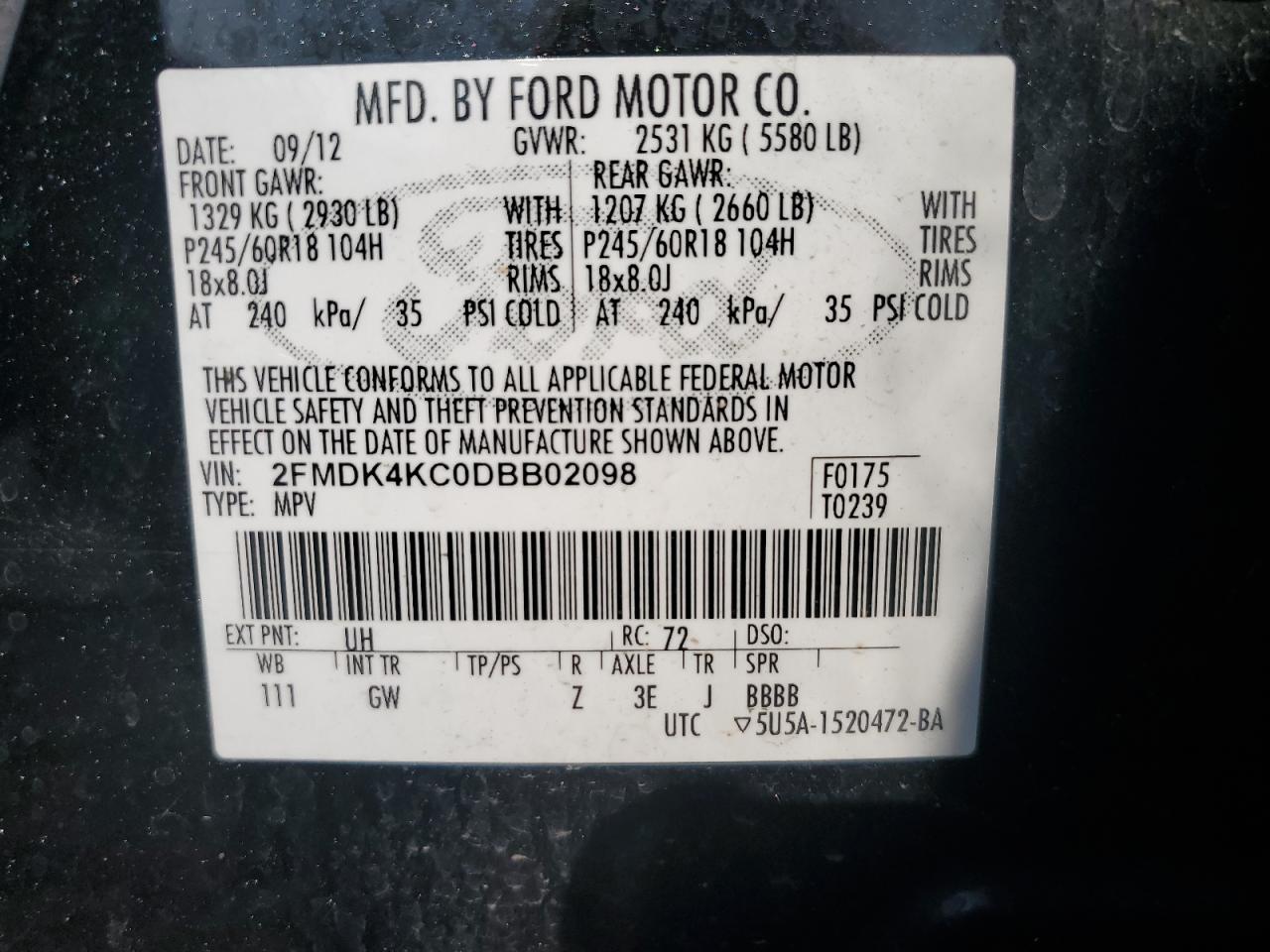 2FMDK4KC0DBB02098 2013 Ford Edge Limited