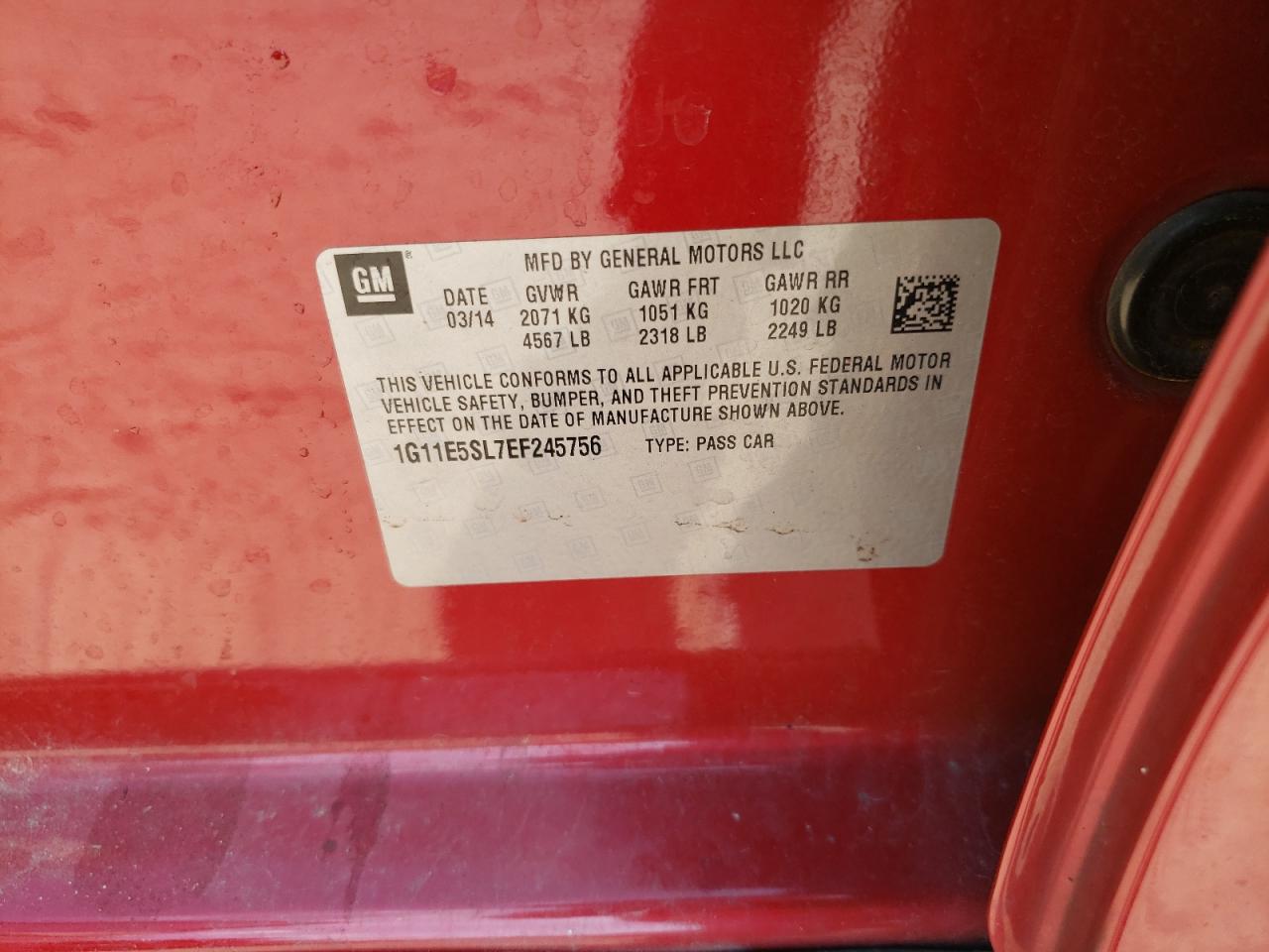 1G11E5SL7EF245756 2014 Chevrolet Malibu 2Lt