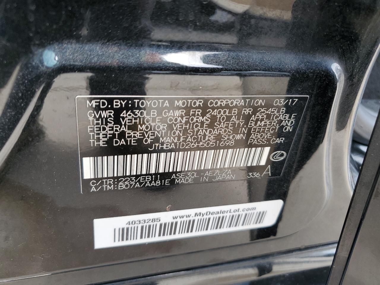 JTHBA1D26H5051698 2017 Lexus Is 200T