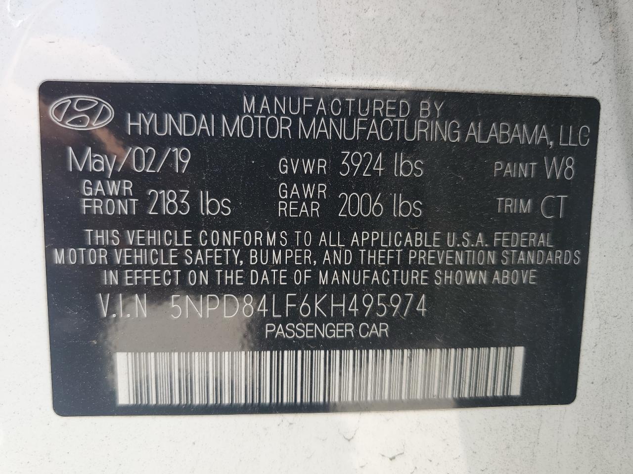 5NPD84LF6KH495974 2019 Hyundai Elantra Sel