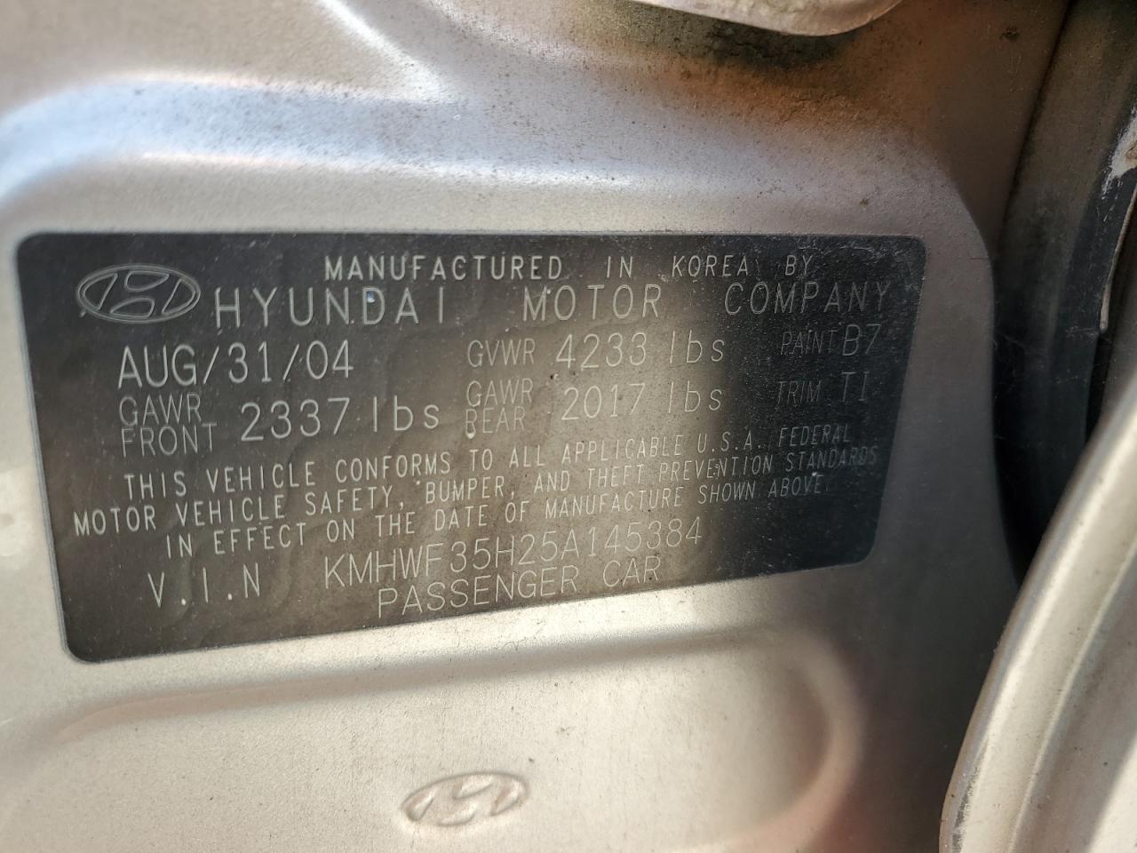 KMHWF35H25A145384 2005 Hyundai Sonata Gls