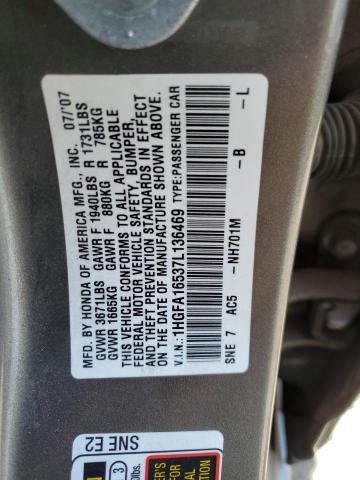 2007 Honda Civic Lx VIN: 1HGFA16537L136469 Lot: 58765314